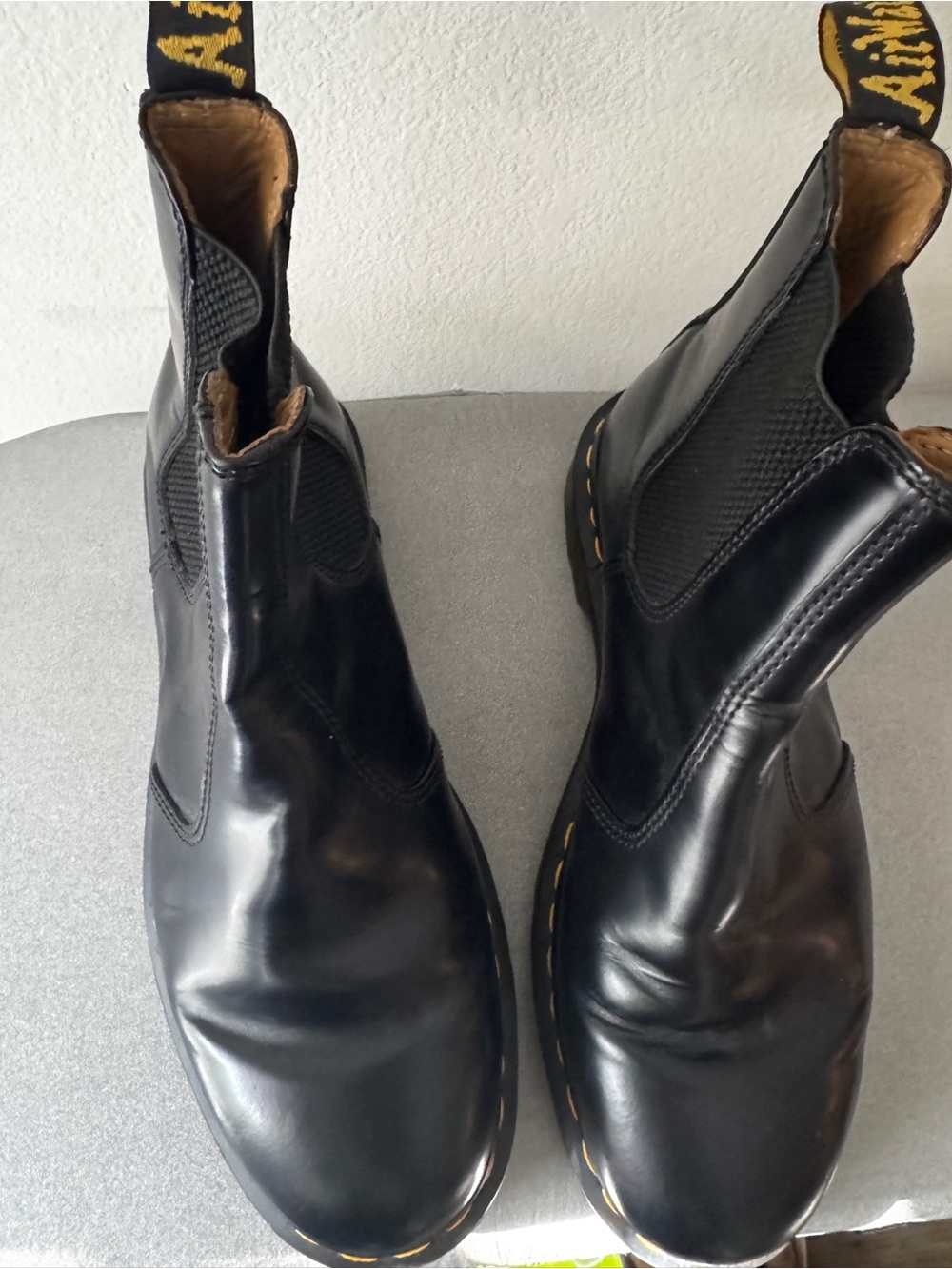 Dr. Martens Black Leather Chukka Boots with Yellow Stitching